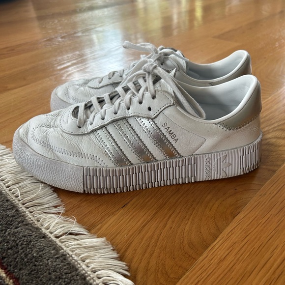 Adidas White and Silver Sambas 7.5 Women’s GUC Platform - Picture 1 of 8